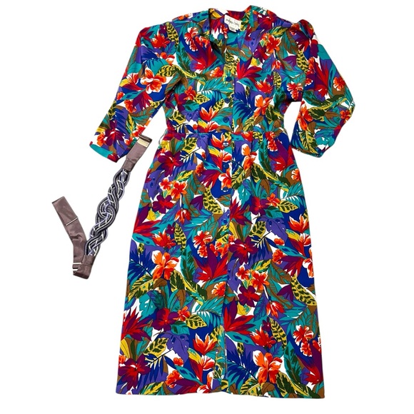 Andrea Gayle Tropical Floral Vintage Dress Size 10 Vintage 80s/90s Floral Dress - Picture 14 of 14